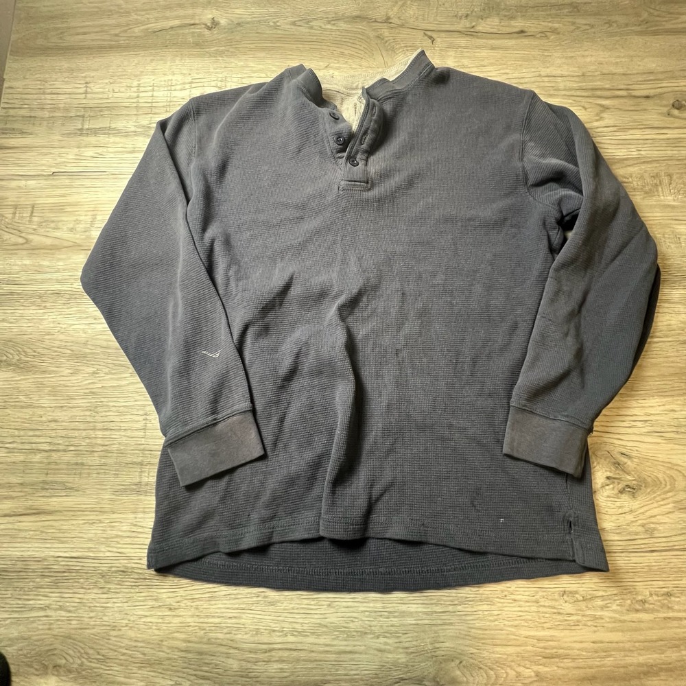 Work Sport Henley Mens XL Grey Waffle Knit Thermal Long Sleeve Workwear Shirt